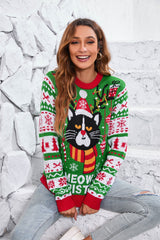 LUBOT 2024 Ugly Christmas Sweaters for Women Pullover Sweaters Gingerman Green Cats