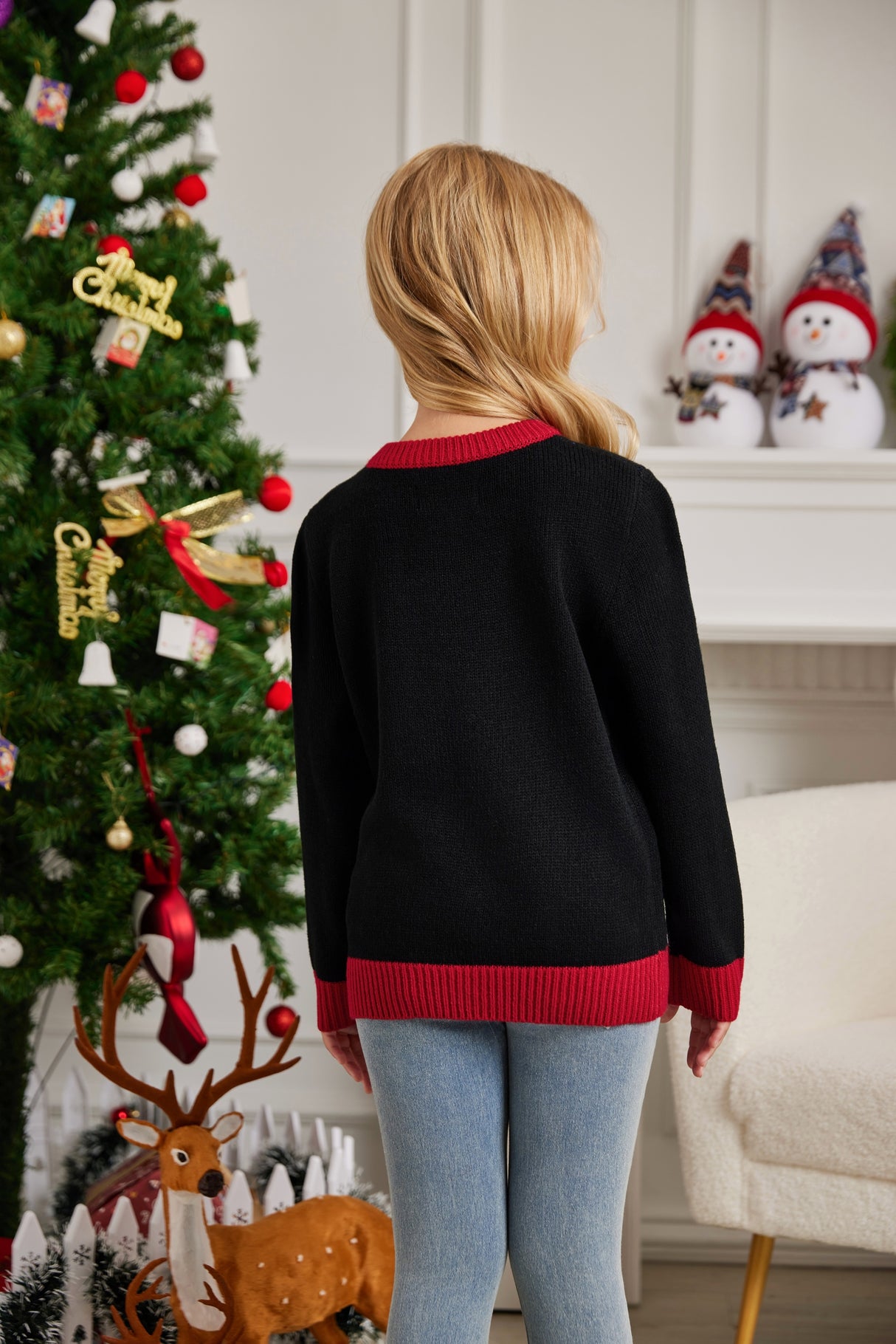 LUBOT 2024 Christmas Sweater for Children Black Alpaca