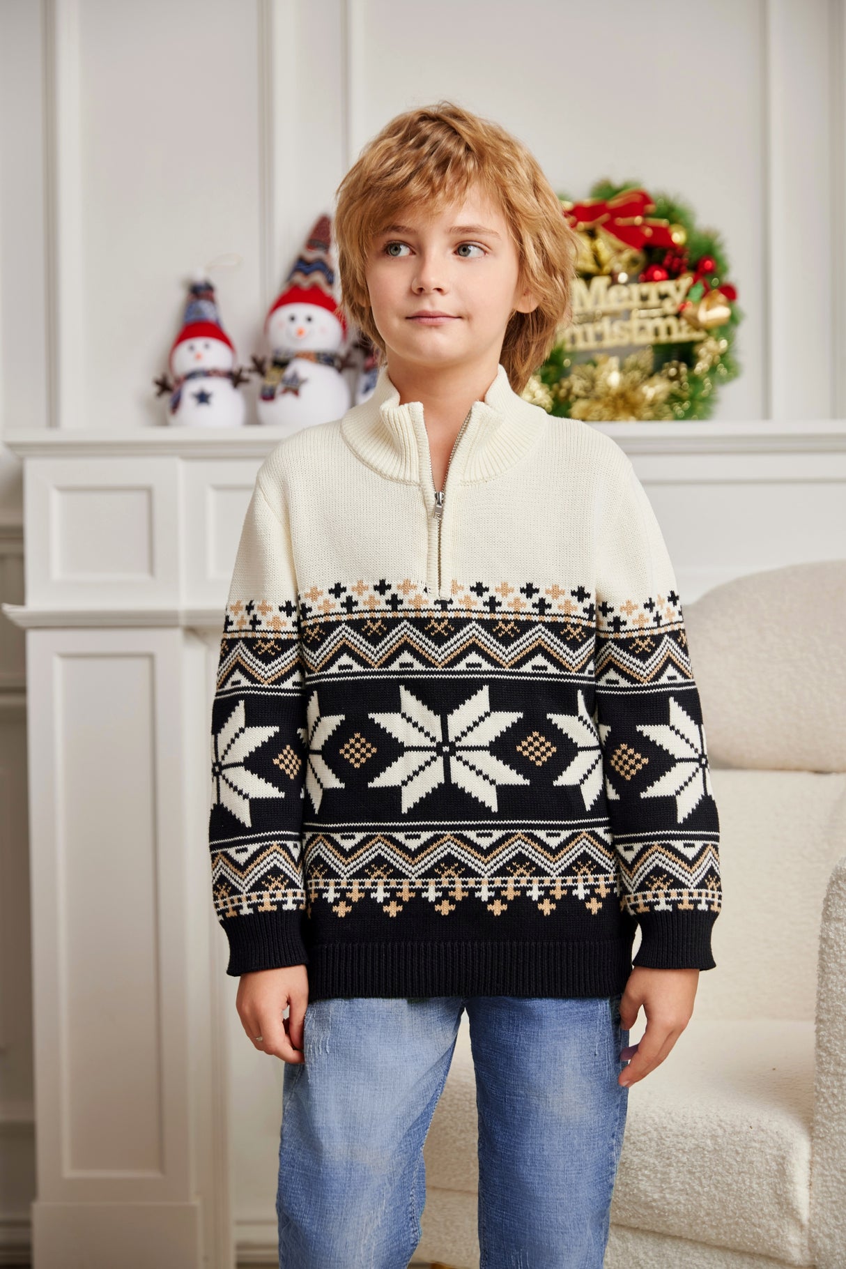 LUBOT 2024 Christmas Sweater for Children Black Gold