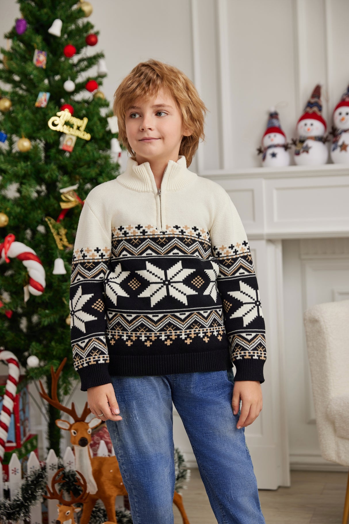 LUBOT 2024 Christmas Sweater for Children Black Gold