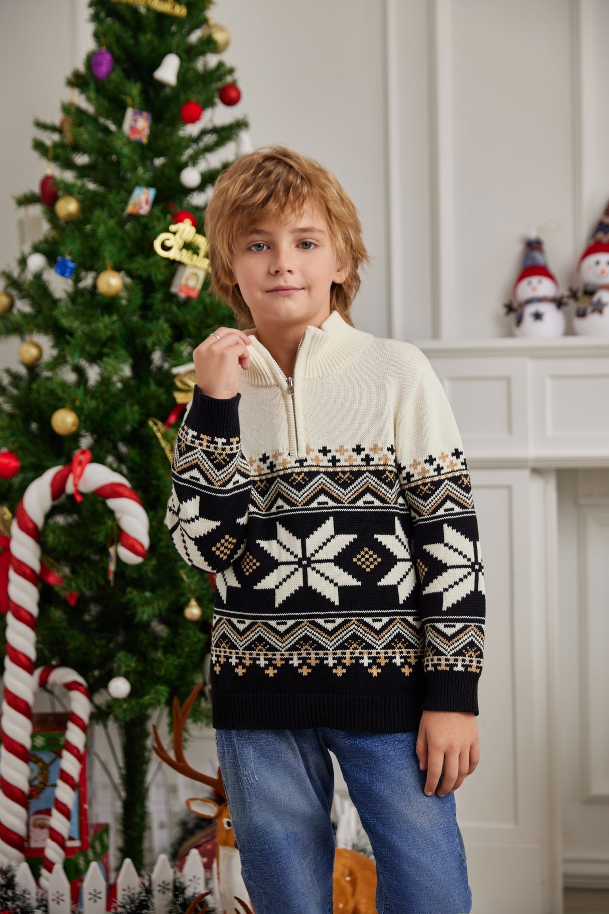 LUBOT 2024 Christmas Sweater for Children Black Gold