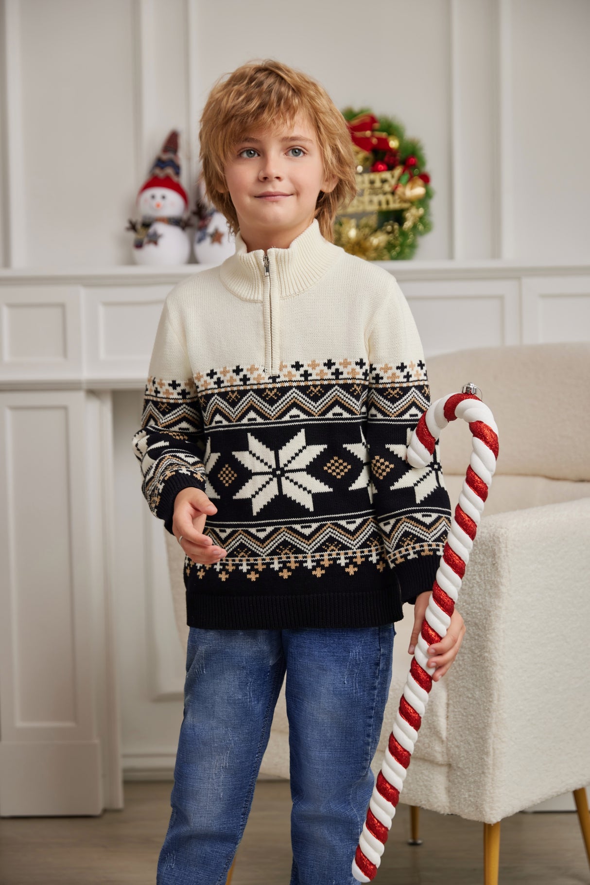 LUBOT 2024 Christmas Sweater for Children Black Gold