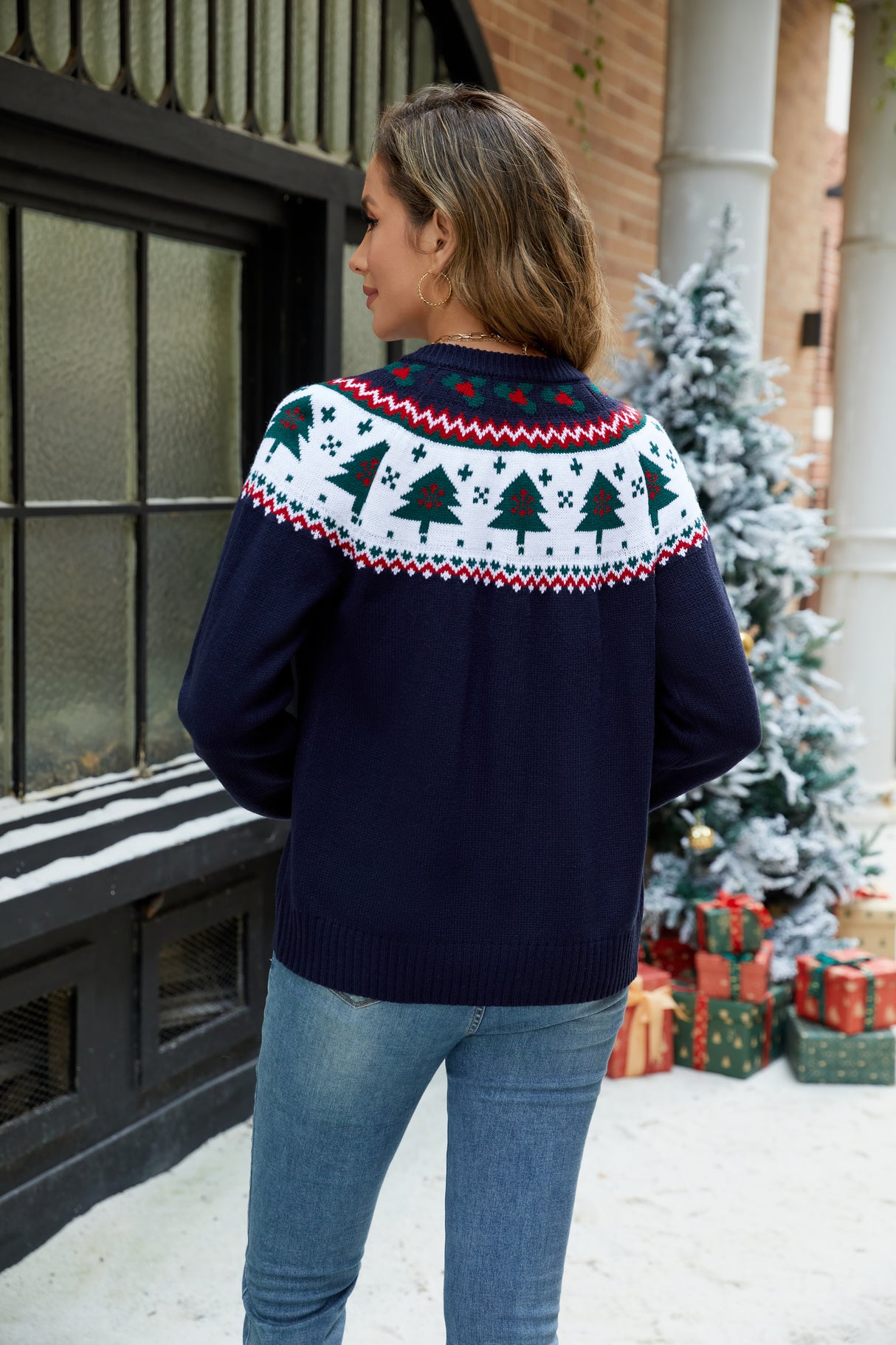 LUBOT 2024 Ugly Christmas Sweater for Women Christmas Cardigans Long Sleeve Blue