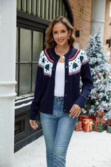 LUBOT 2024 Ugly Christmas Sweater for Women Christmas Cardigans Long Sleeve Blue