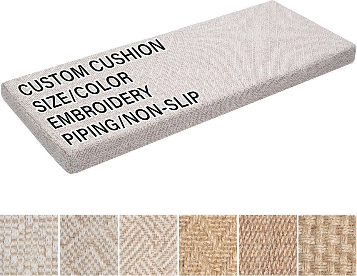 GEX Custom Size Jute Linen Bench Cushion Pads 70D High-Resilience Upholstery Foam