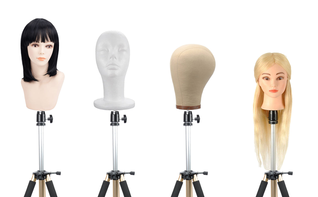 Wig Stand Tripod Canvas Block Mannequin Head for Hairdresser