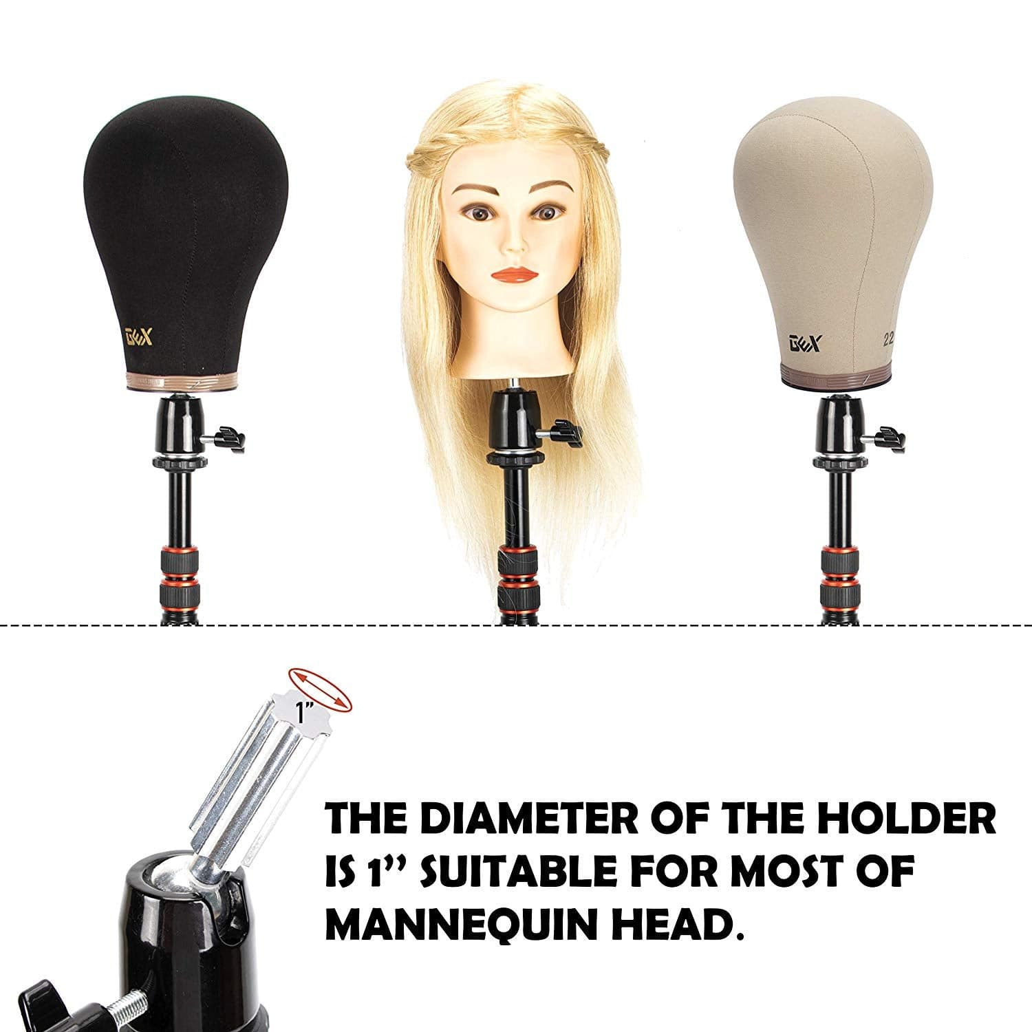 GEX Manikin Head Wig Stand for Cosmetology Hairdressing Black