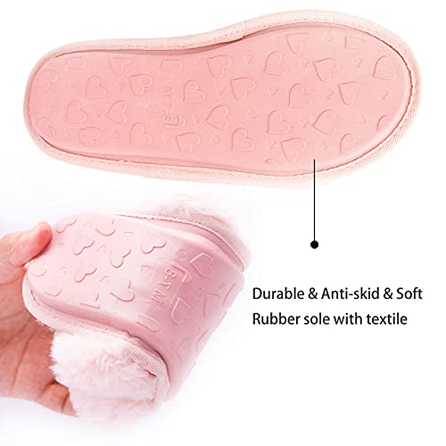 LUBOT Pink Women's Cross Fuzzy Slippers Plush Faux Fur Lined Anti-Slip Indoor Shoes - GexWorldwide