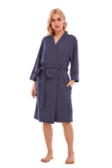 LUBOT Women's Robes Bathrobe Lightweight Microfleece Loungewear Blue - GexWorldwide