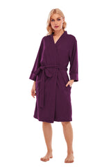 LUBOT Women's Robes Bathrobe Lightweight Microfleece Loungewear Wine Red - GexWorldwide